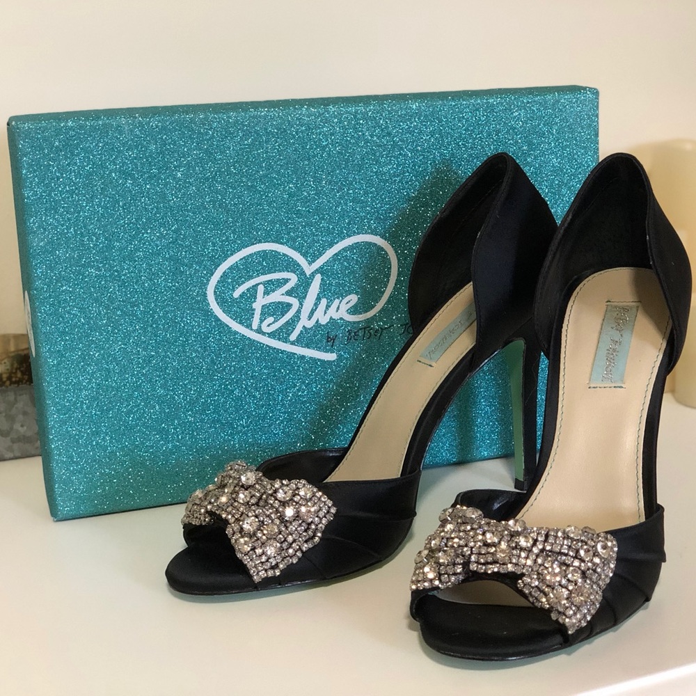 Betsey Johnson Black Sparkle Bow Heels (9.5)